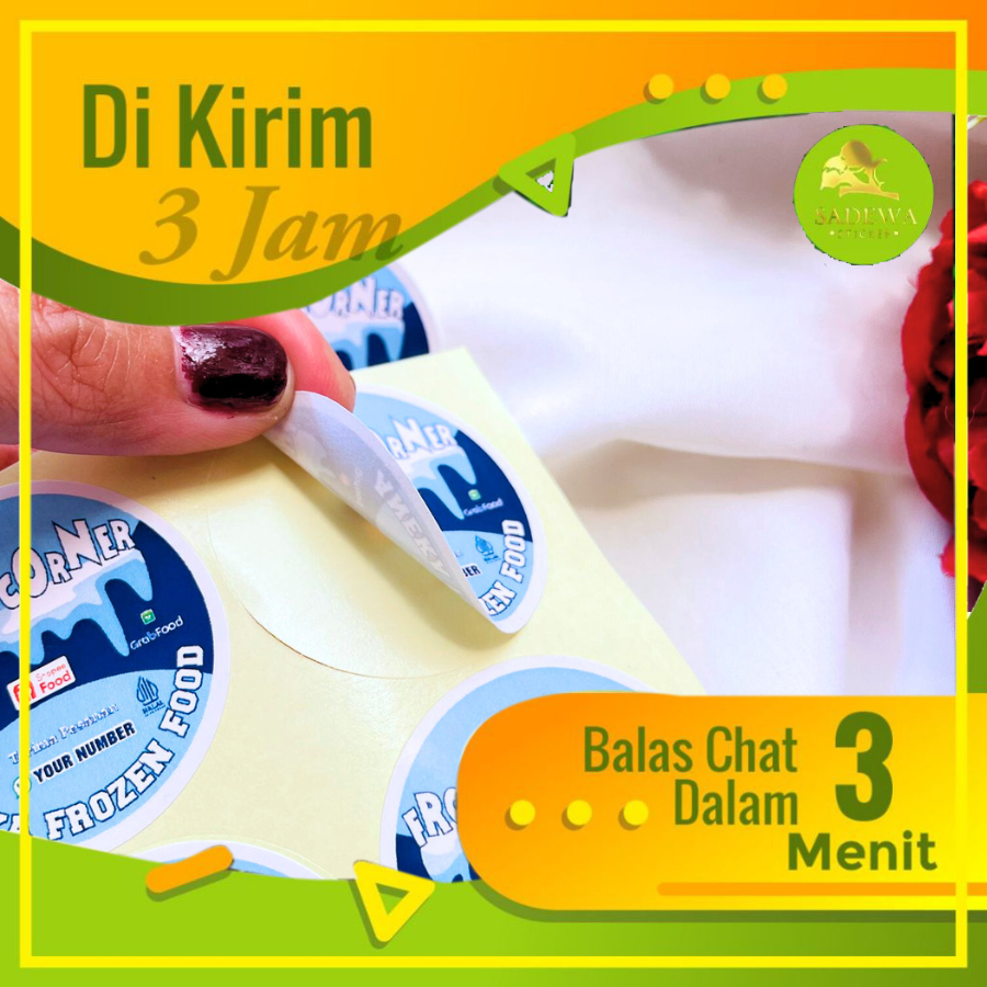 

5-8 Sadewa Sticker Label Frozen Food Stiker Bulat Makanan Beku Free Desain Custom Nama Brand Sedang
