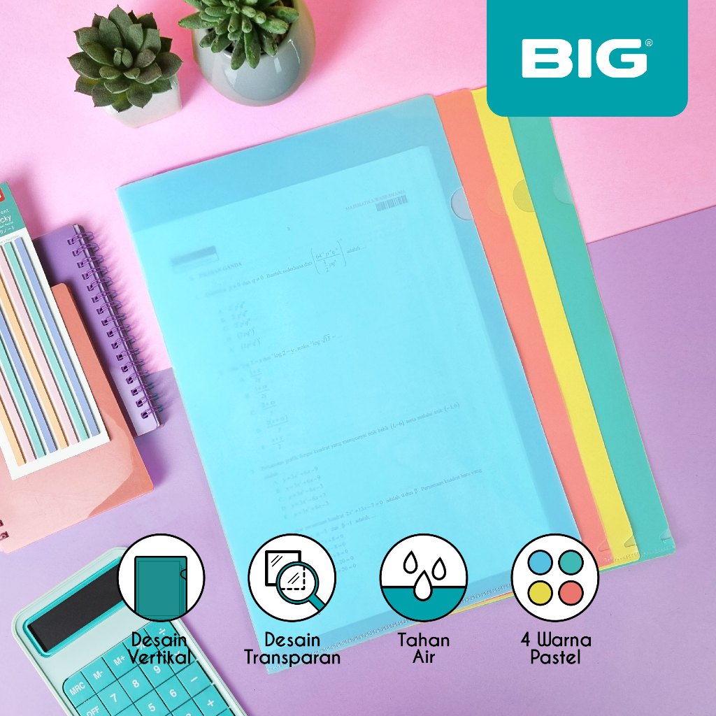 

1 Pcs BIG Map L F4 Folio Plastik Warna Pastel Clear Sleeves MF-8313
