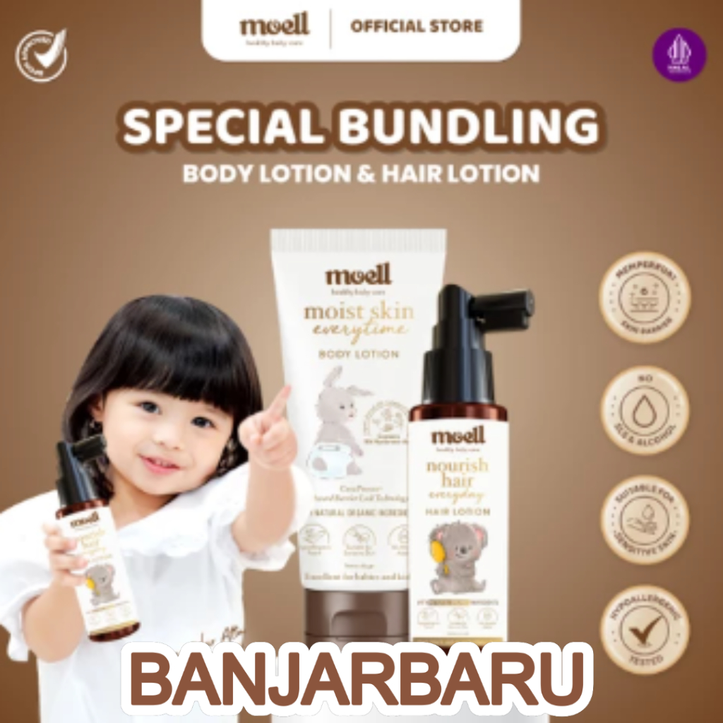 Moell Special Bundling Hair Lotion 100ml + Body Lotion 185gr  Natural Organic Banjarbaru Banjarmasin