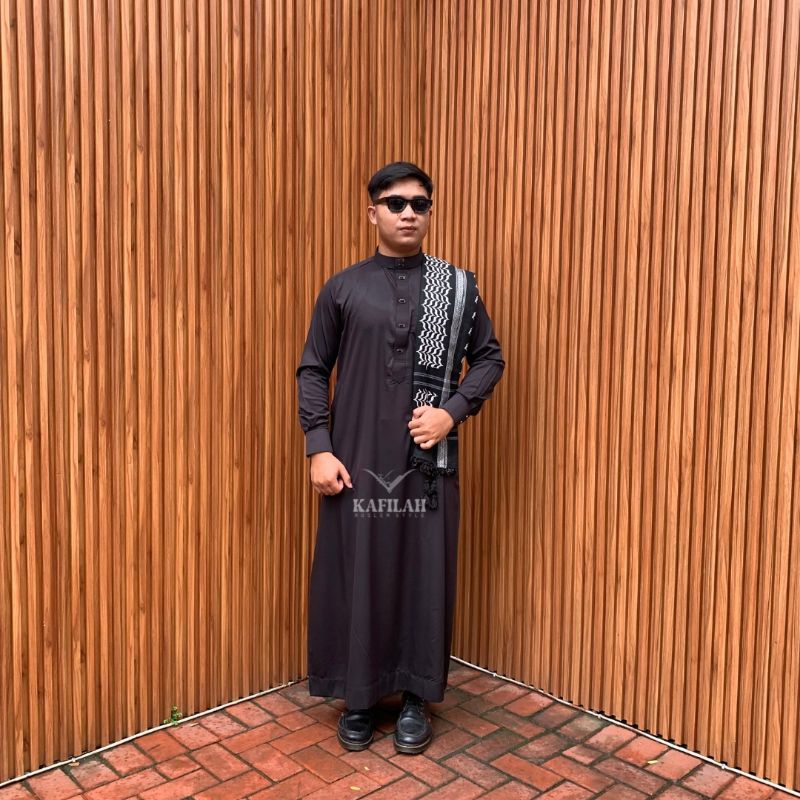 KAFILAH MUSLIM - Gamis pria slimfit polos kancing snap lengan panjang manset Jubah pria muslim dewas