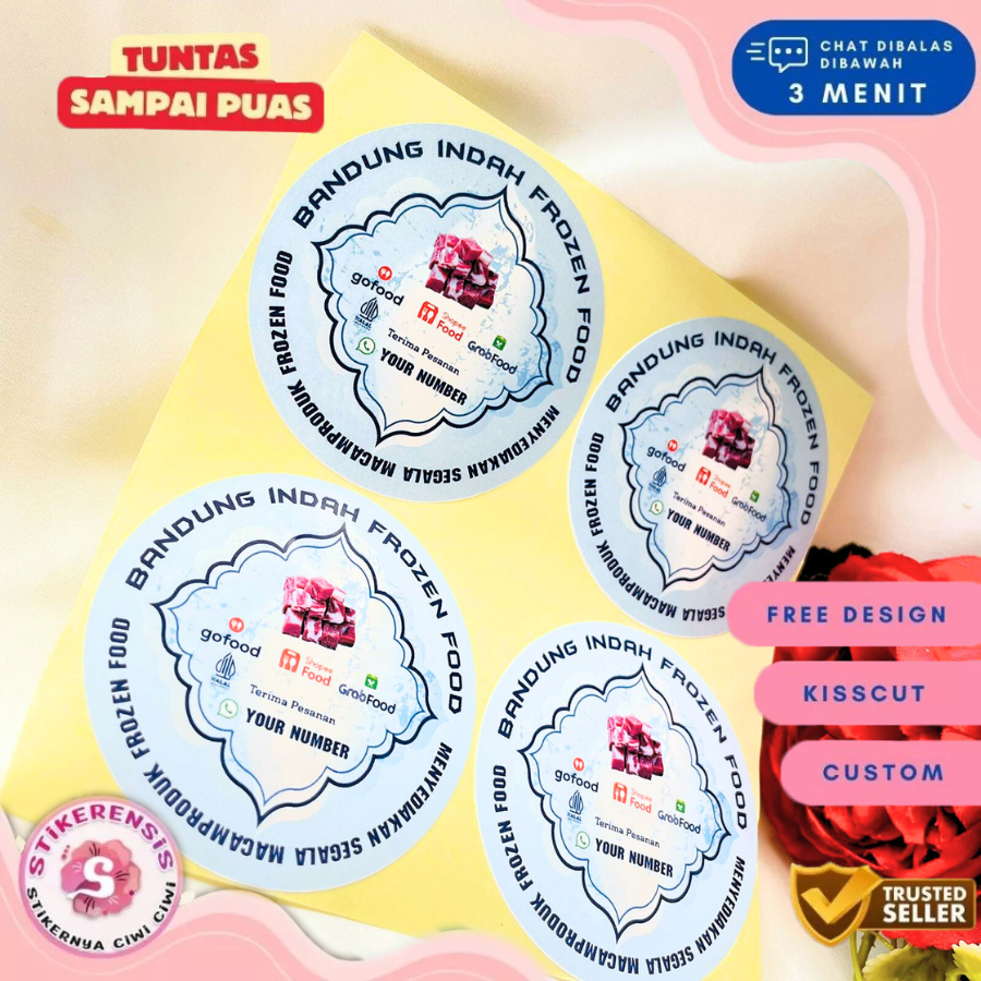 

9-15 Sticker Stikerensis Cetak Label Frozen Food Makanan Beku Bulat Chromo Stiker Custom Nama Brand