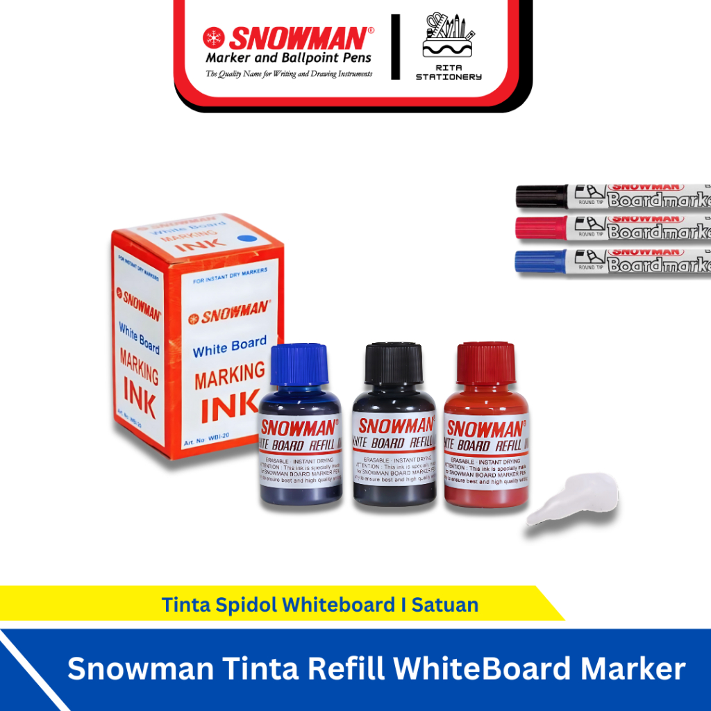 

Snowman Refill Tinta Spidol WhiteBoard Marker / Papan Tulis WBI-20 HItam Biru Merah - Satuan