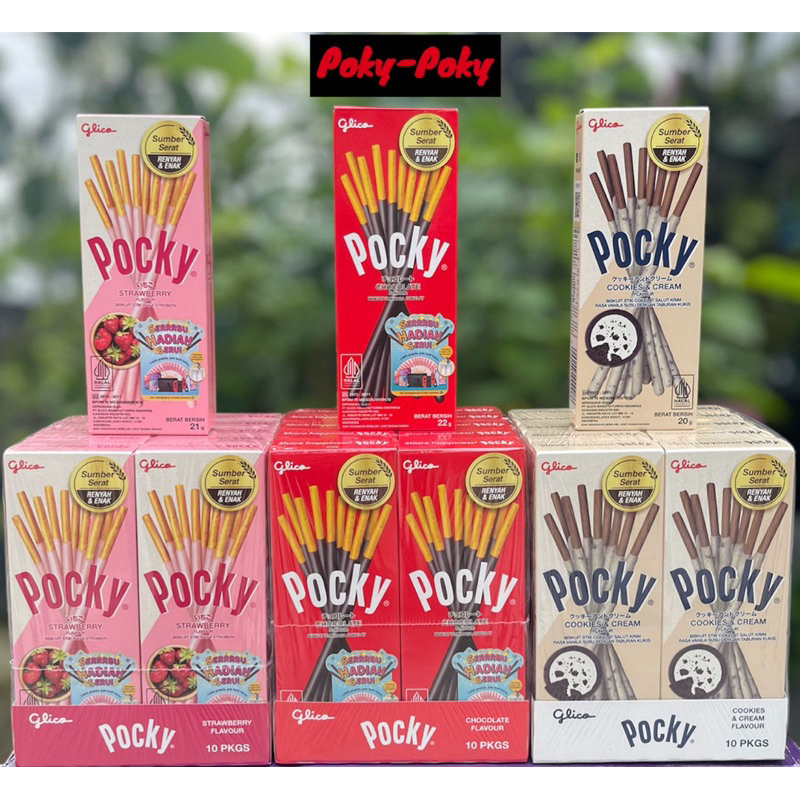 

GLICO POCKY Mini 1 PAK isi 10x22gr Chocolate, Strawberry, Cookies and cream ( per pack isi 10 box ) Stick coklat