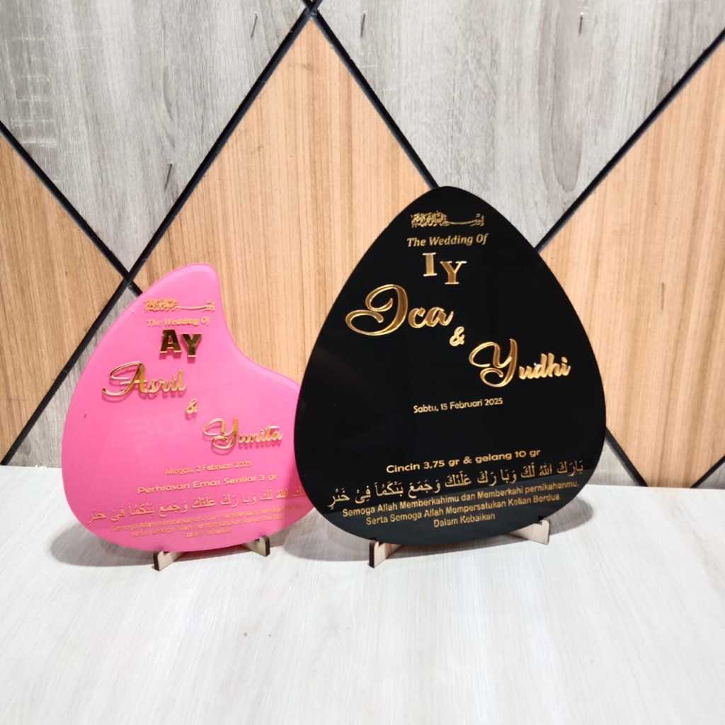 Akrilik Brush Tetes Air Mahar Pernikahan Dekorasi Mahar Tulisan Nama Tanggal Timbul Akrilik Gold Har