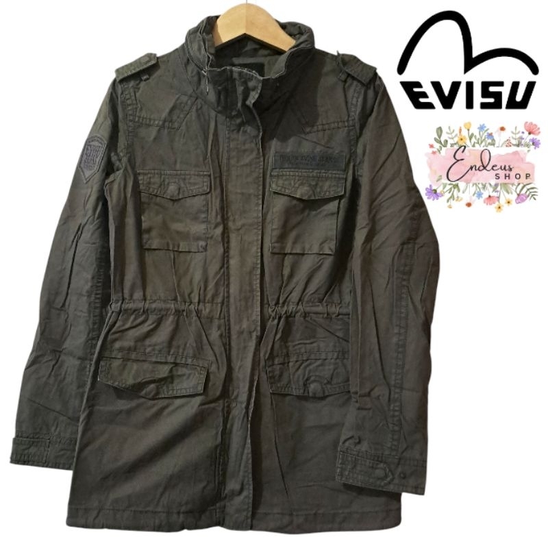 JAKET PARKA JEANS EVISU CEWEK SIZE M WARNA ARMY