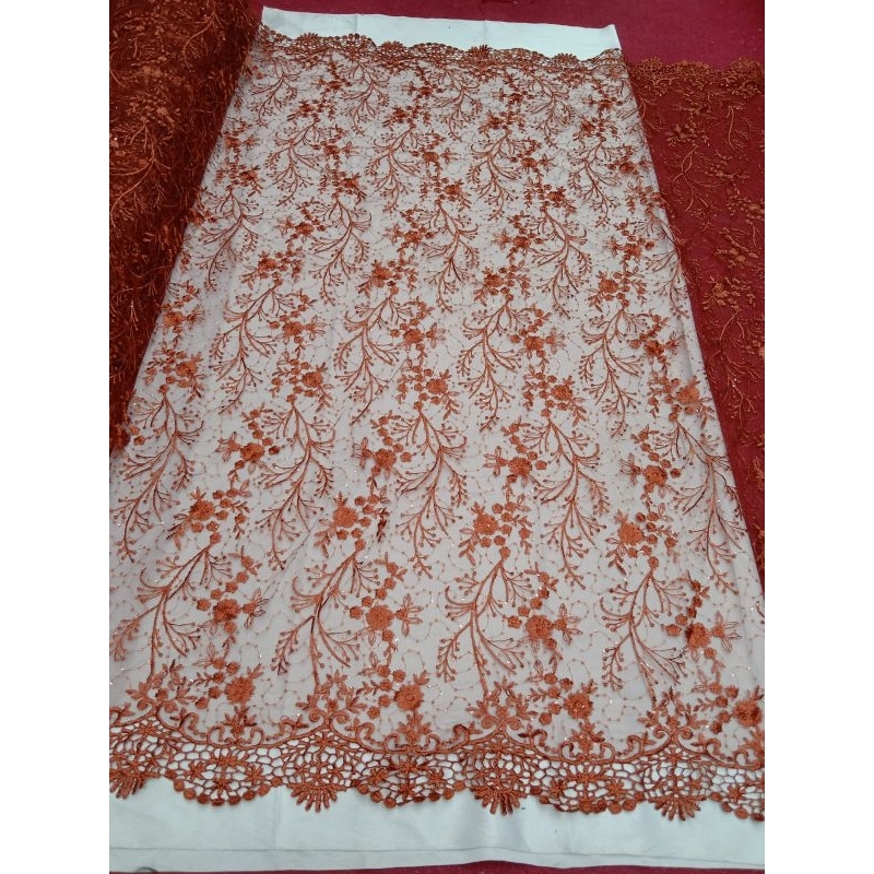 Bahan Kain Brokat Tile Salur Akar Merambat / Bakal Gamis