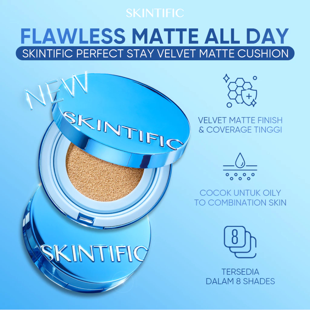 Cushion Skintific Cushion Biru Skintific Perfect Stay Velvet Matte Cushion 11ml Skintific Bedak BB C