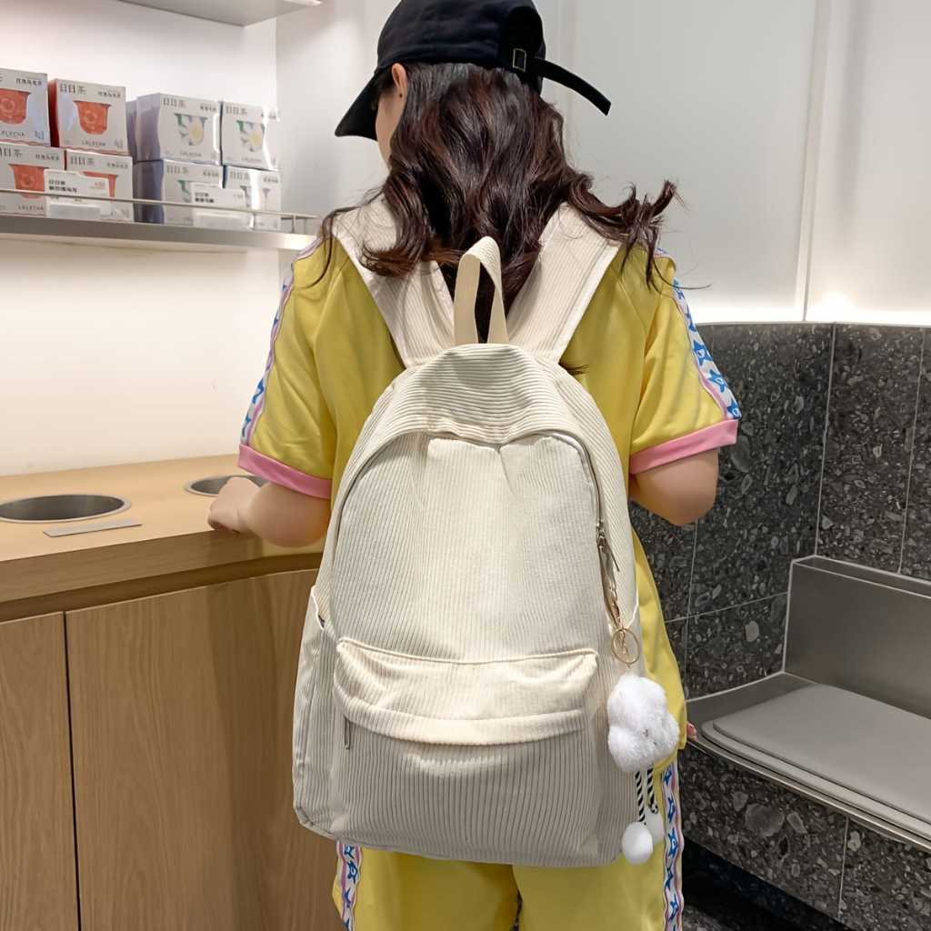 Tas Ransel Corduroy Polos Tas Sekolah Kuliah Kerja Anti Air Cewek Cowo