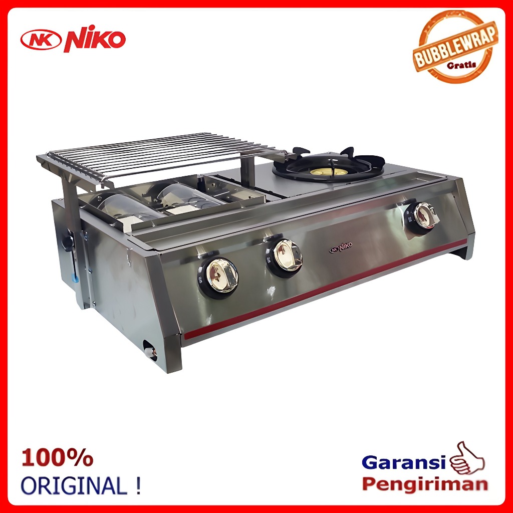 Kompor Gas Plus Panggang  Kompor Sosis Bakar Sate Bakar (1 Gas Dan 2 Bakar) SNI Stainless Full