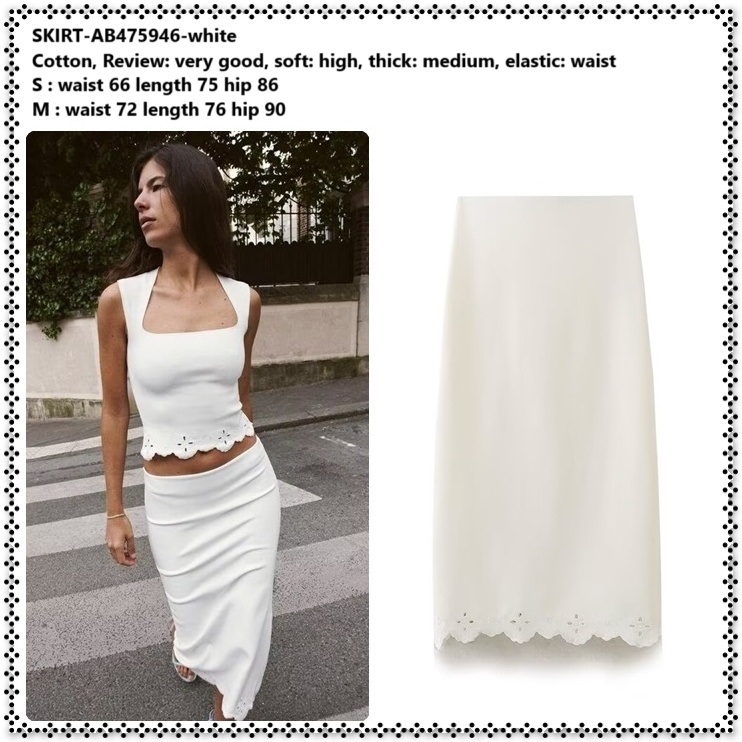 AB475946 Rok Panjang Midi Skirt Pesta Kerja Span Pensil Bordir Karet Wanita Korea Import Putih Polos