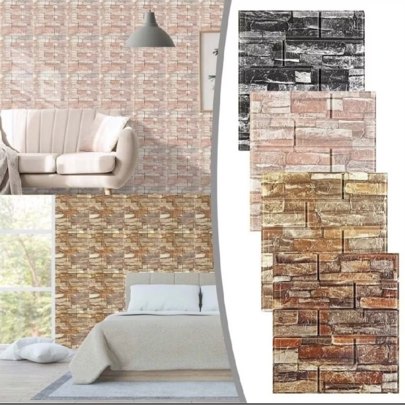 Wallpaper Stiker Dinding Kamar Tidur Bata Wallpaper Stiker Dinding 3D Wallpaper Foam BatuBata Wallfo