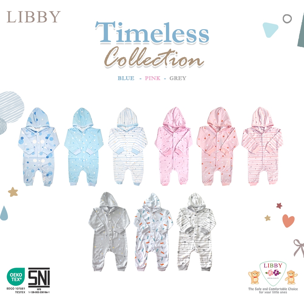 Libby piyama bayi newborn laki perempuan motif timeless, sleepsuit bodysuit playsuit