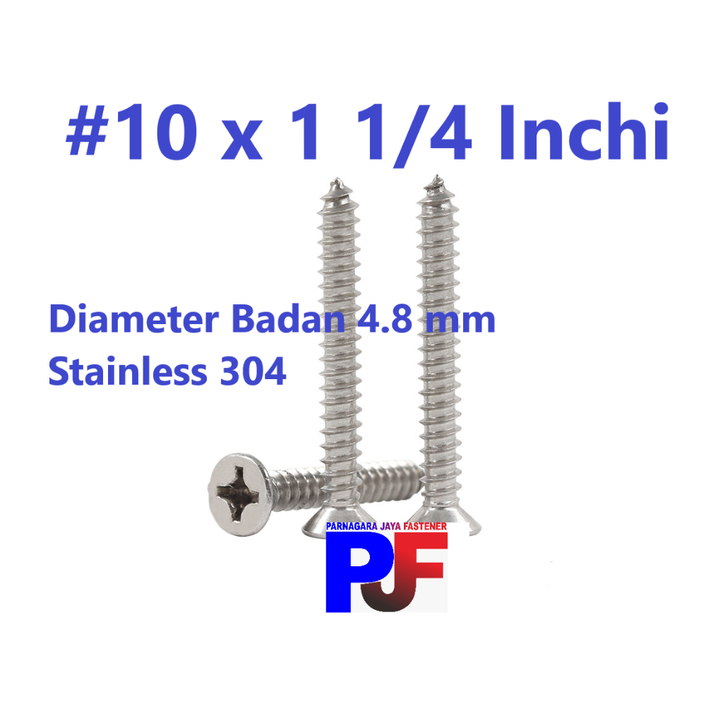 Sekrup Tapping Stainless 10 x 1 1/4   / Tapping FH Stainless 304