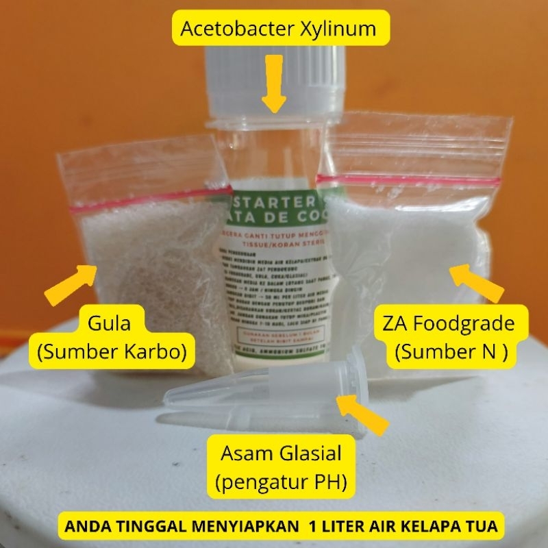 

PAKET PEMBUATAN NATA DE COCO LENGKAP Acetobacter xylinum, ZA Foodgrade, cuka, dan Gula