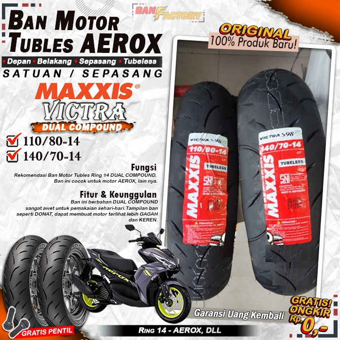Ban Motor AEROX Maxxis Victra Ring 14 Tubles Ban Motor Tubeless AEROX Ring 14 Tubles
