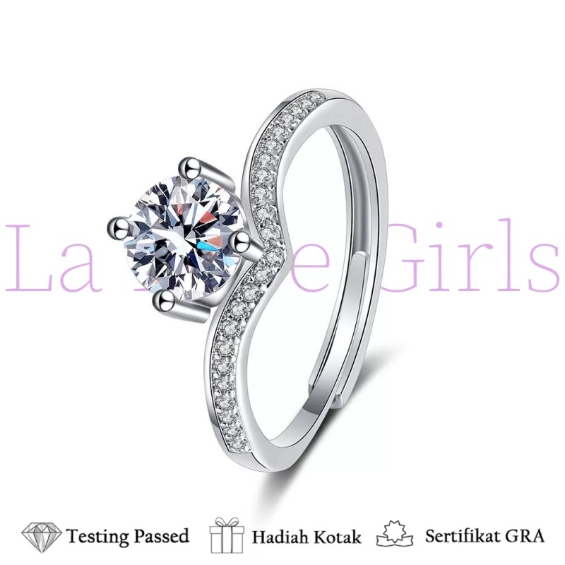 Cincin Moissanite Perak Asli 925 Anti Karat Cincin Lamaran Cordate Sertifikat GRA Desain Unik Gift