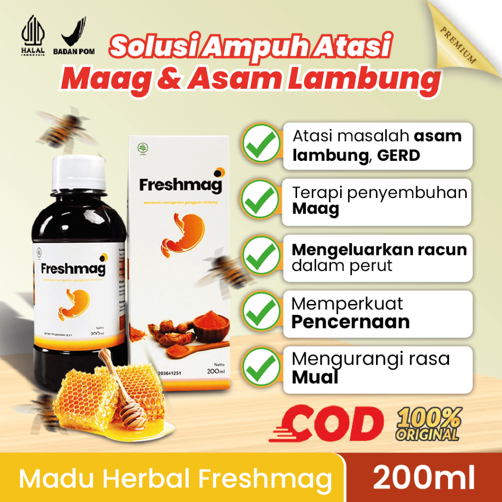 

FRESHMAG Madu Herbal Solusi Efektif Atasi Perut Asam Lambung Gerd Mual Muntah Obat Magh Kronis BPOM