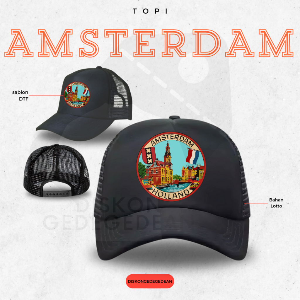 Diskongedegedean Topi Trucker Souvenir Oleh oleh Amsterdam Topi Jaring