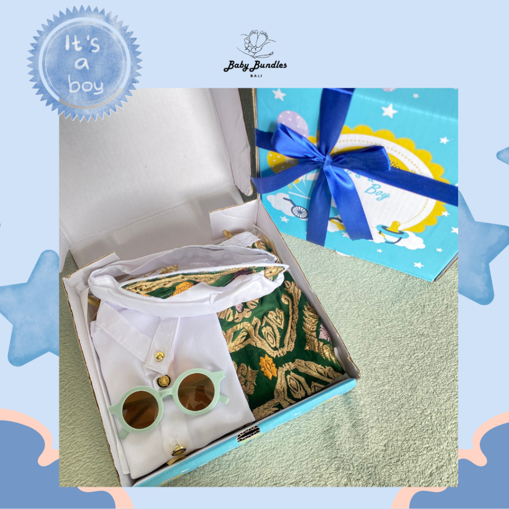 Kado Bayi - Set Pakaian Adat Bali Anak Laki-Laki || Set Kemeja + Kamen + Udeng 3 bulanan