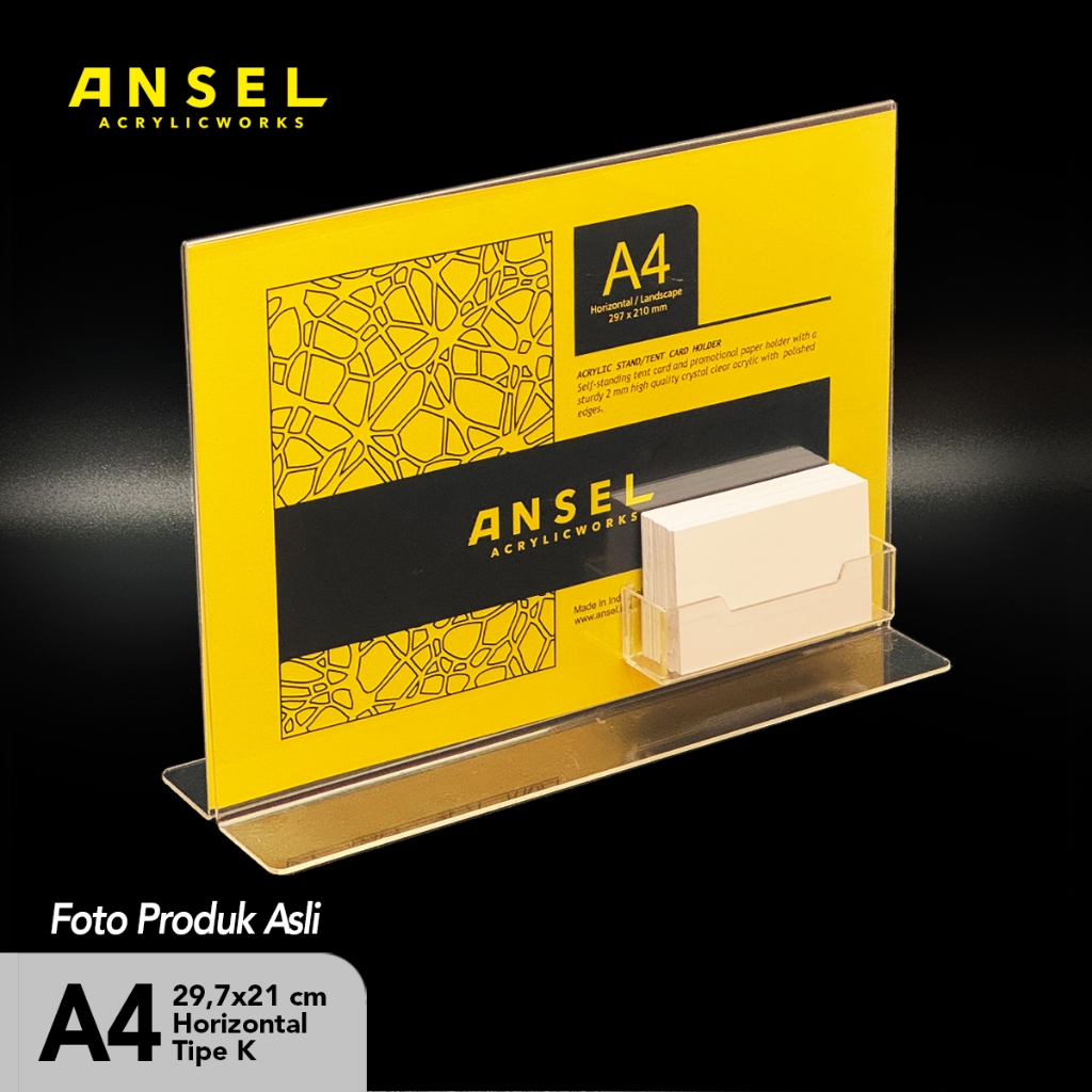 

ANSEL Tent Holder Akrilik Tipe T dengan Kartu Nama / A4 Horizontal 29,7x21 cm/ Acrylic Display /Tent Tipe K