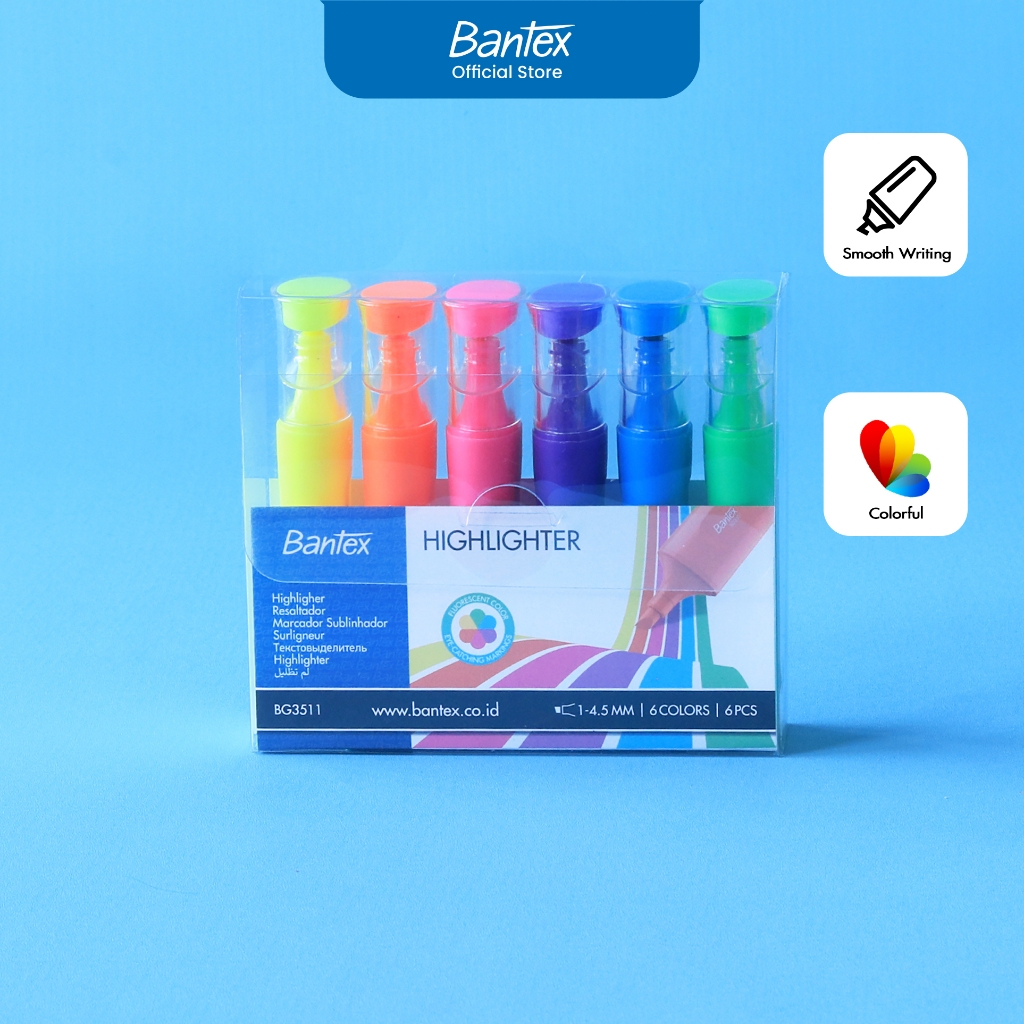 

Bantex Highlighter / Penanda Teks Satu Set Isi 6 Warna Fluorescent Cerah BG3511
