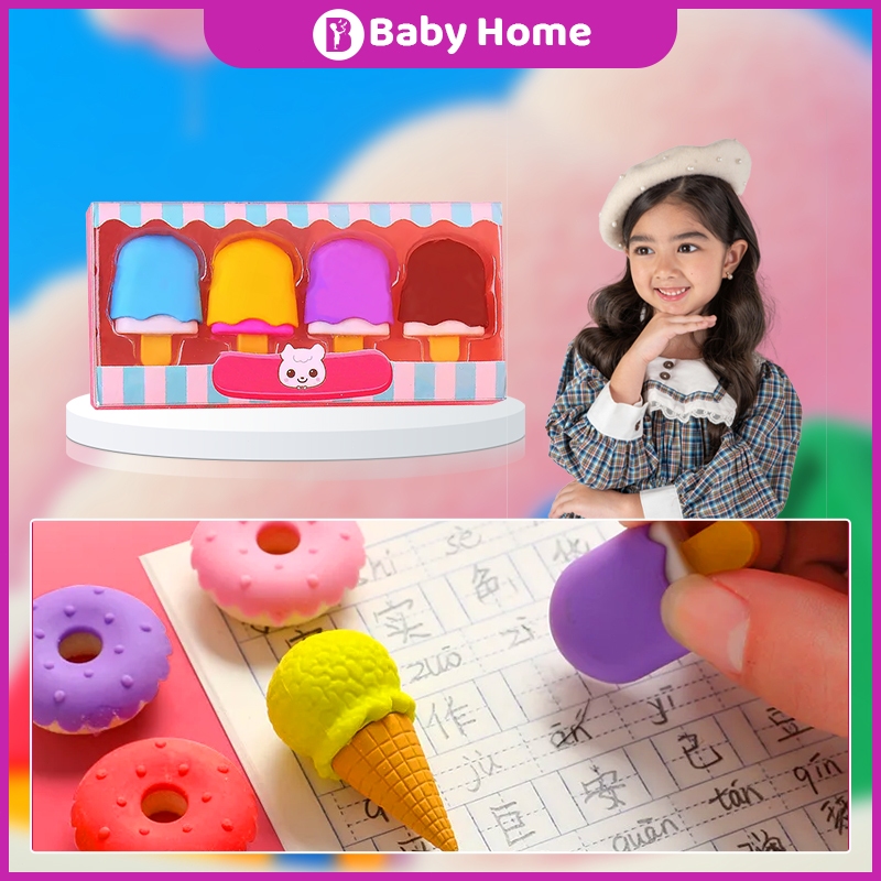 

Penghapus Mini 4 in 1 Lucu Kartun Ice Cream Donat Lollipop Penghapus Alat Tulis
