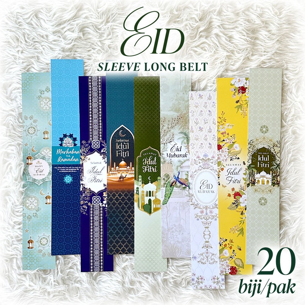 

20pcs LONG Paper BELT Lebaran 2025 / Sabuk Kertas Parcel Idul Fitri / Label Panjang Hampers SLEEVE