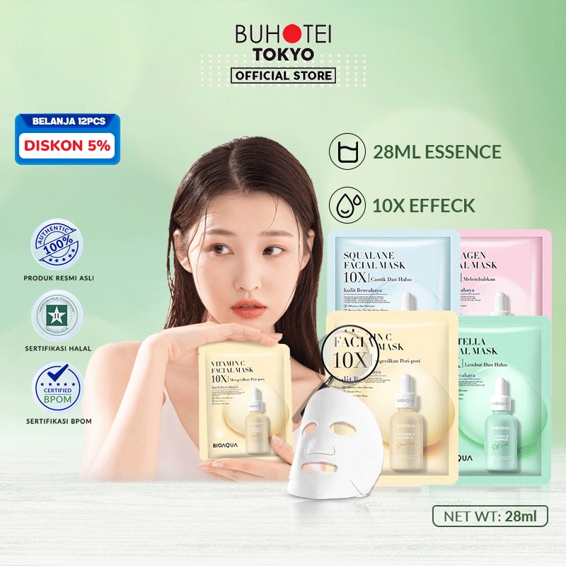 Any 12 enjoy 5% off BUHOTEI Bioaqua 10X Sheet Mask 12 pcs Masker Muka Glowing Whitening Vitamin C + 