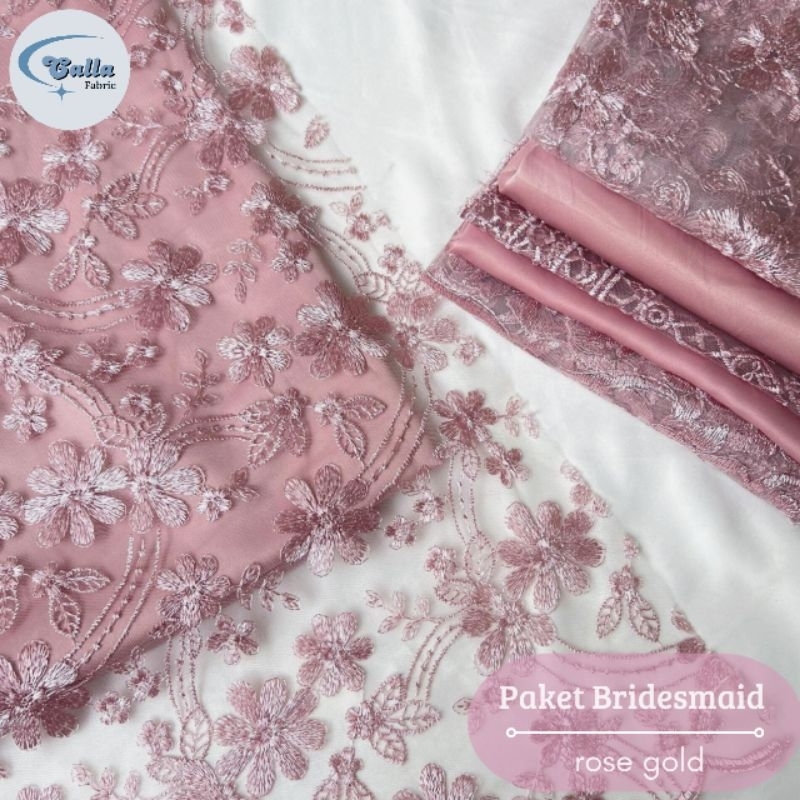 Paket Lengkap Kain Bridesmaid / Kain Satin Velvet + Brukat Tile - Rose Gold