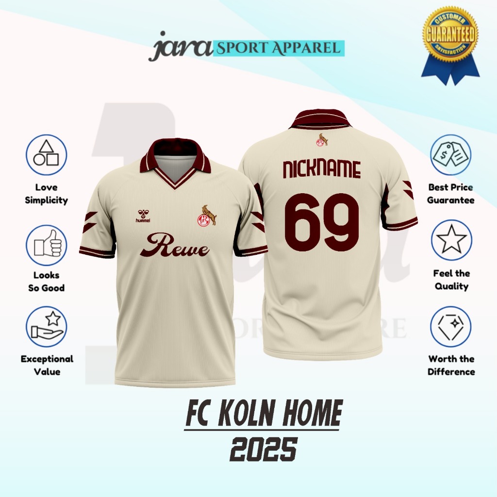 Jersey FC KOLN HOME 2025 Custom Nama Nomor Punggung Full Printing Liga JERMAN