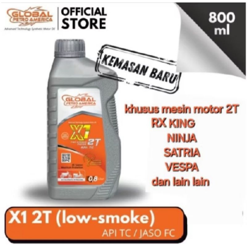 TERMURAH Oli Samping GPA X1 2T Global Petro America X1 2T API TC JASO FC Low Smoke 800ml