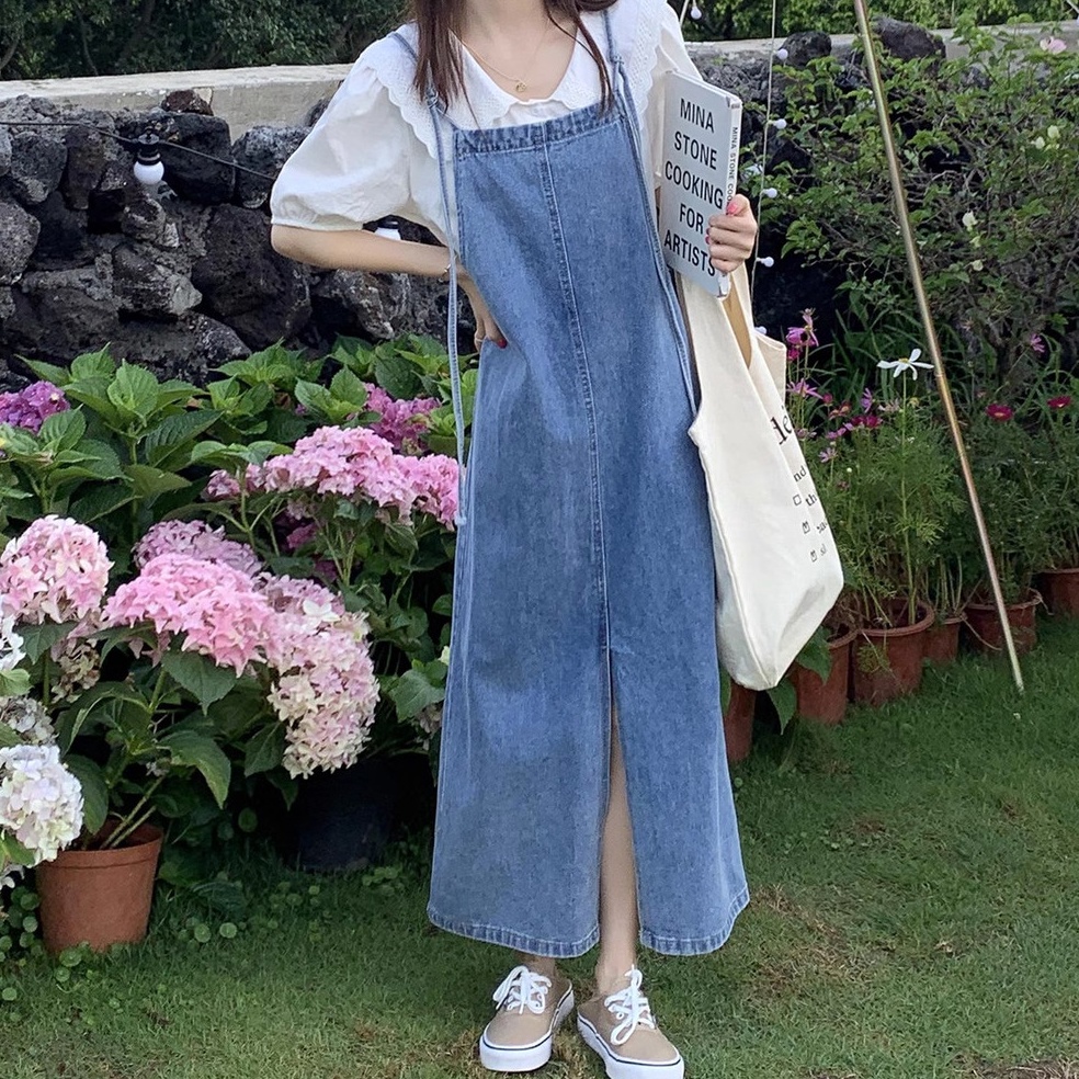 Serbuuuu Overall Rok Jeans Panjang Modern Wanita Rok Denim Big Size rok Fashion Cewek Overall Maxi D