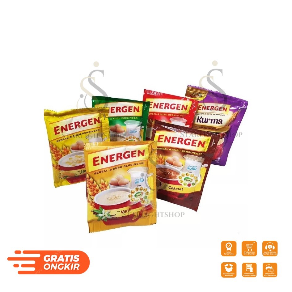 

ENERGEN SEREAL / 1 RENCENG Energen Sereal dan Susu / Minuman Energen Sereal 30 gram isi 10 pcs