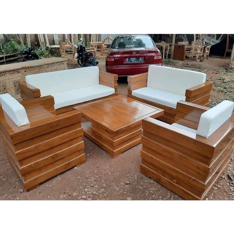 set kursi tamu box modern minimalis kayu jati