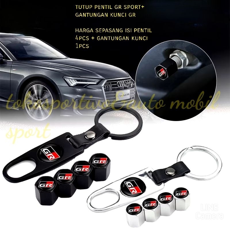 TUTUP PENTIL BAN GR SPORT PREMIUM MOBIL UNIVERSAL 4PCS + GANTUNGAN KUNCI