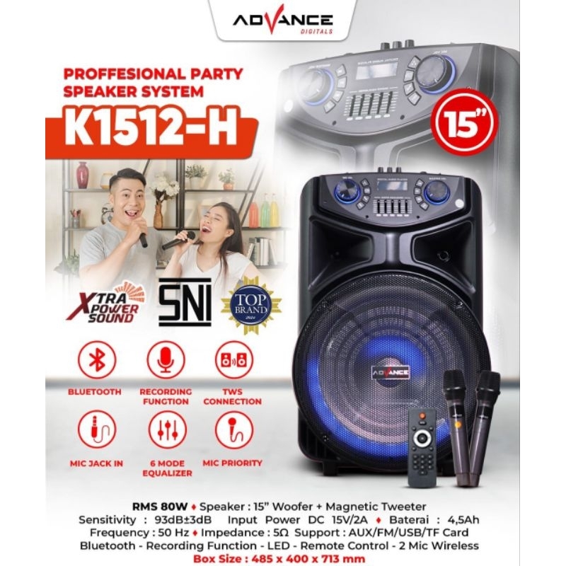 Speaker Portable Meeting ADVANCE K1512-H 15inch Free 2 Mic / Speaker Advance K1512H