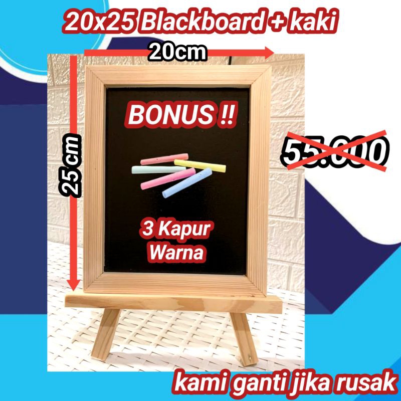 

Papan Tulis Kapur 20x25cm + Standing (gratis 3 kapur warna) Papan Tulis Blackboard