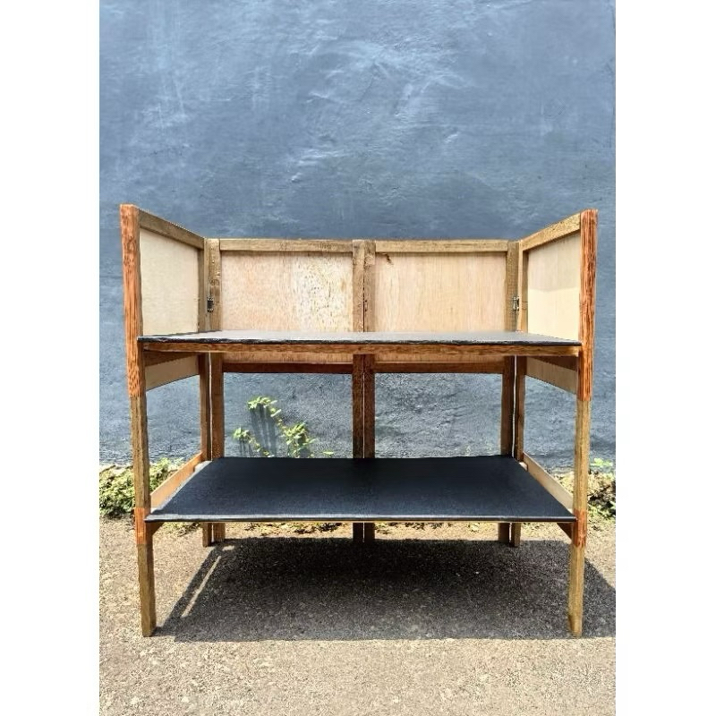 Meja Kompor 2 Tungku 2 Rak Susun Booth Portable Kayu / Gerobak Lipat / Meja Lipat /Standar / Meja Li