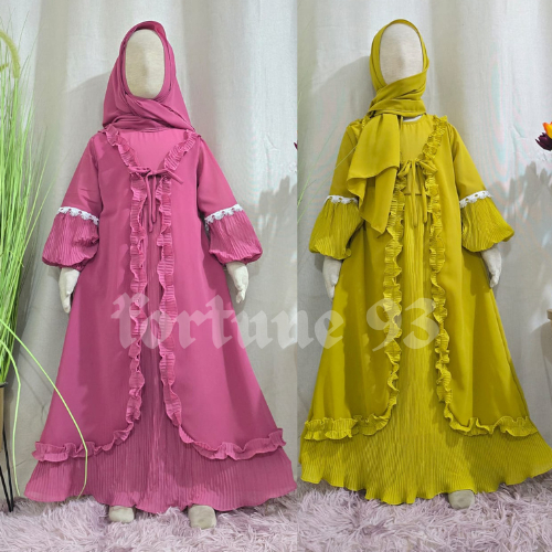 TERBARU,,, Baju Gamis Anak Perempuan plisket mix katun Muslim Korean Style wardah fanta abu kudus Dr