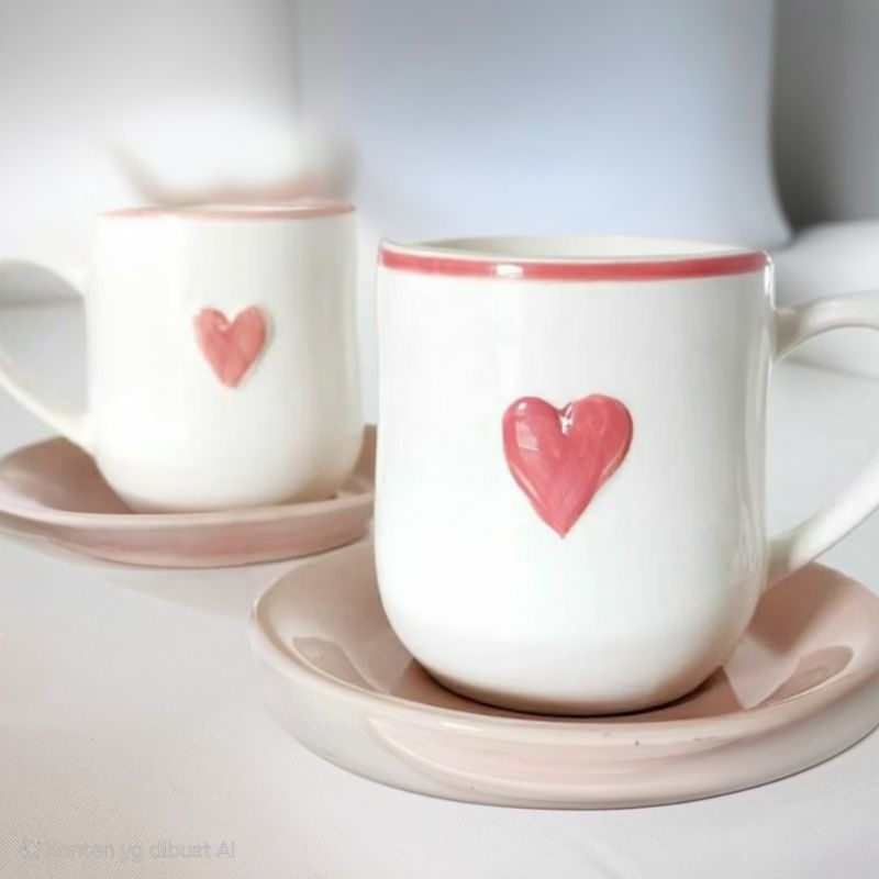 HADIAH KADO ANNIVERSARY VALENTINE ROMANTIS UNIK MUG CANGKIR GELAS COUPLE LOVE HEART CINTA HATI PINK 