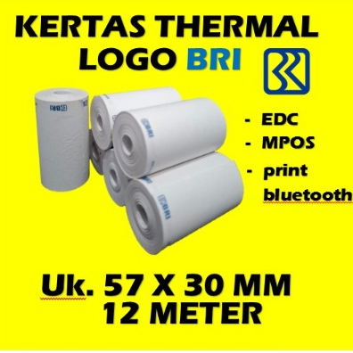 

paket 10 Roll KERTAS THERMALl logo BRI 57X30 (Panjang 12 Meter ) FULL KERTAS TANPA TULANG
