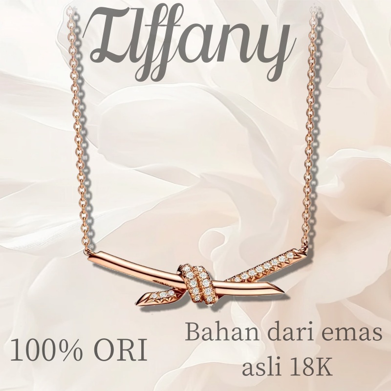 【18K emas asli/100% ORI】Tīffāňy&cō.wanita  Kalung/Kalung simpul/berlian Kalung/Rosegold/Yellow Gold/
