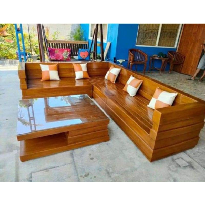meja kursi ruang tamu sudut minimalis box kayu jati