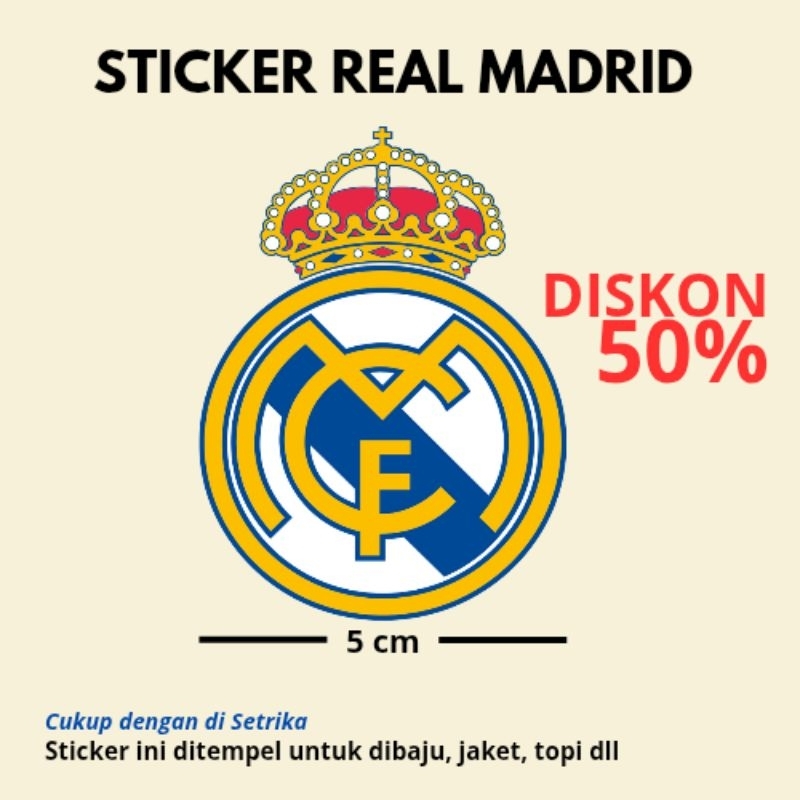 

Sticker Stiker Pack Logo Emblem Liga Klub Club Sepak Bola / FootBall Real Madrid DTF Murah Ukuran 6,5 cm