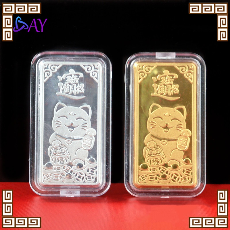 Koin Emas Keberuntungan Souvenir Motif Lucky Cat Jimat Penarik Uang Amulet Kekayaan Emas