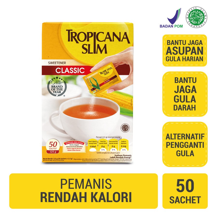 

TROPICANA SLIM Sweetener Classic Box 125gr x 50 Sachet @2.5gr