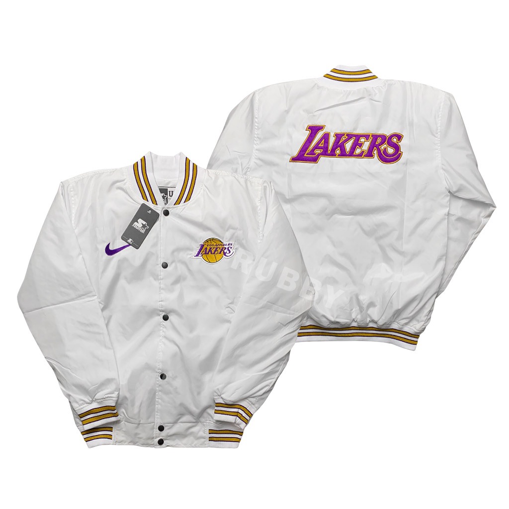FREE ONGKIR RUBBY JACKET BOMBER VARSITY BASEBALL BORDIR CASUAL VINTAGE LAKER'S SERIES ORIGINAL