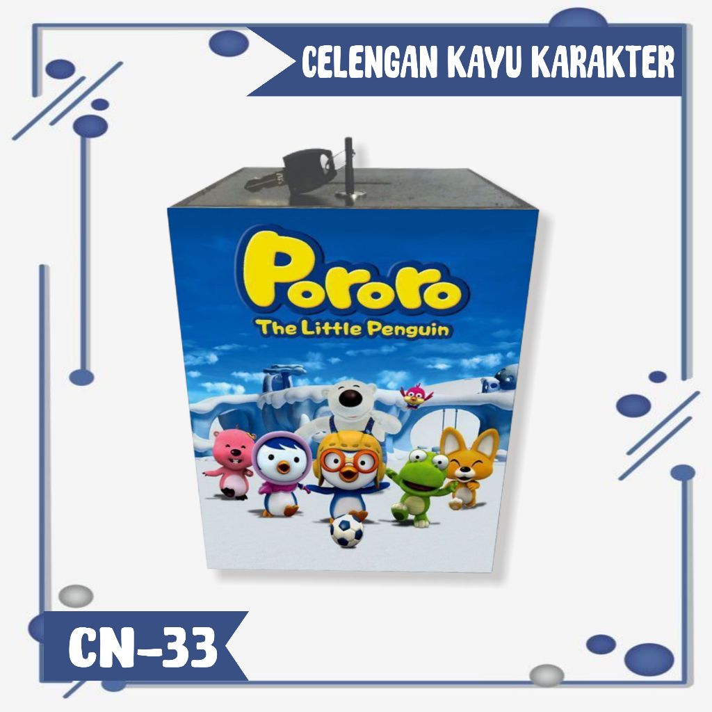 CELENGAN PORORO KARAKTER LUCU/ KOTAK TABUNGAN KAYU GEMBOK KUNCI UNIK