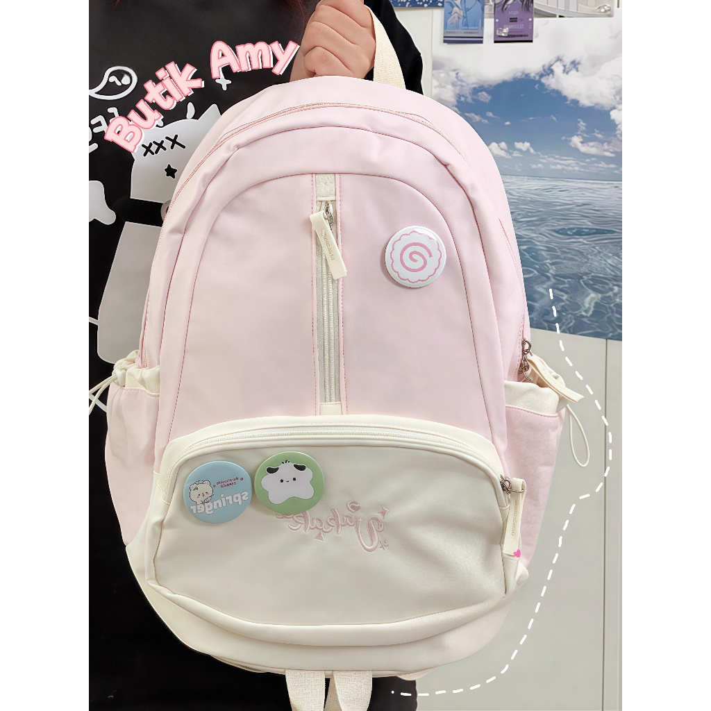 [COD] Tas Sekolah Besar kanvas Tas RanselKorea Import Fashion Perguruan Tinggi Kuliah Tas Ransel  Un