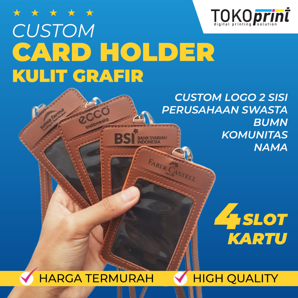

Name Tag / ID Card Holder kulit Tali Gantungan Custom Nama / logo Perusahaan Emoney